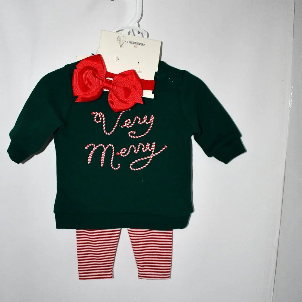 Adventurewear Baby Embroidered Very Merry Long Sleeve Top & Leggings Set 3 Month
